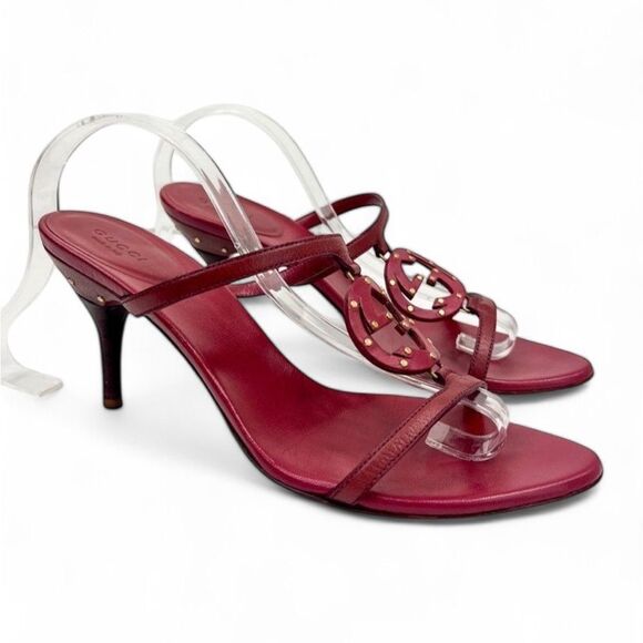Authentic GUCCI Burgundy Interlocking GG Logo Mules Size 7.5 - Picture 6 of 16